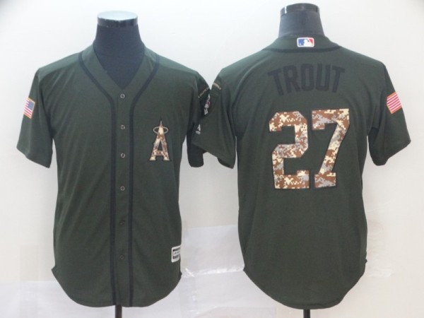 MLB Los Angeles Angels #27 Trout Green Salute To Serive Game Jersey