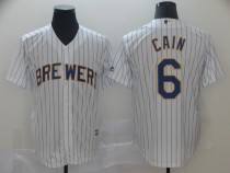 MLB Milwaukee Brewers #6 Cain White Game Mens Jersey