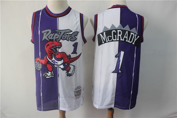 NBA Raptors 1 Tracy McGrady Purple White Retro Split Men Jersey