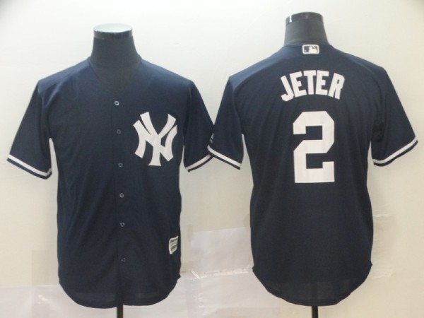 MLB New York Yankees #2 Jeter Navy Blue Game Mens Jersey