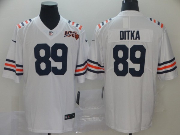 Men's Chicago Bears #89 Ditka White 2019 100th Season Limited Stitched NFL Jersey