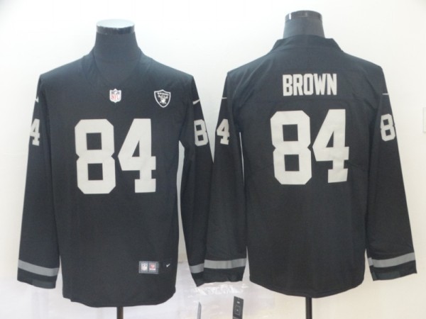 Men's Oakland Raiders #84 Brown Teams Nike Therma Long Sleeve Jersey