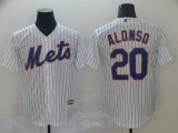 MLB New York Mets #20 Alonso Ceamy White White Blue Strip Jersey