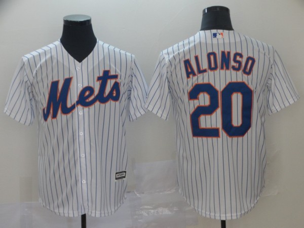 MLB New York Mets #20 Alonso Ceamy White White Blue Strip Jersey