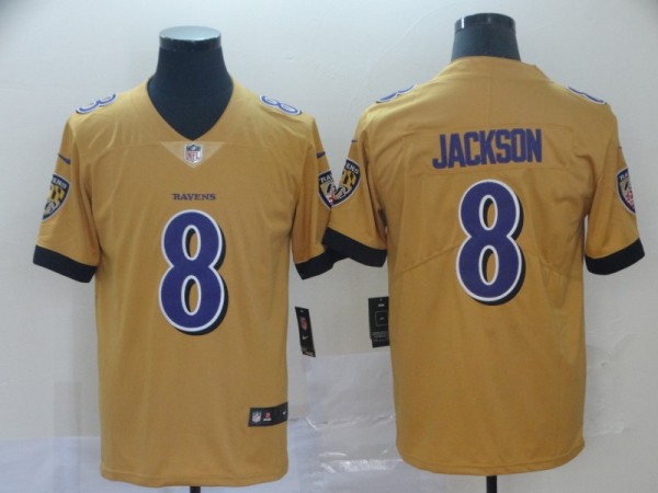 NFL Baltimore Ravens #8 Lamar Jackson Gold Inverted Legend Men Jersey