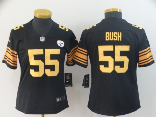 Women Pittsburgh Steelers #55 Bush Color Rush Player Limited Black Jersey