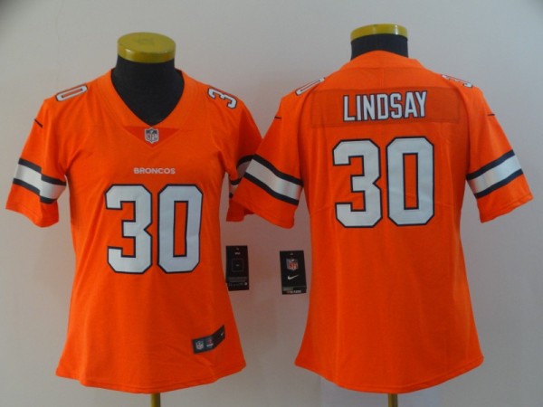 Women's Nike Denver Broncos #30 Phillip Lindsay Orange Color Rush Limited Jersey