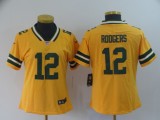 Women Green Bay Packers #12 Aaron Rodgers Gold Inverted Legend Jersey