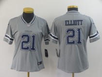 Women Cowboys #21 Ezekiel Elliott Grey Inverted Legend Jersey