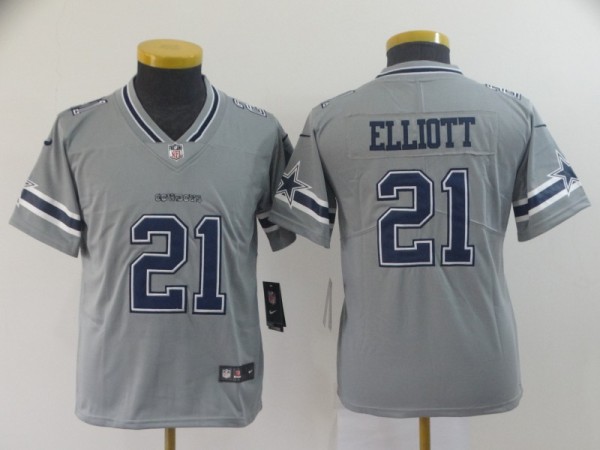 Youth Cowboys #21 Ezekiel Elliott Grey Inverted Legend Jersey