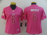 Women Nike Browns #6 Baker Mayfield Pink Stitched NFL Limited Rush Fashion Jersey