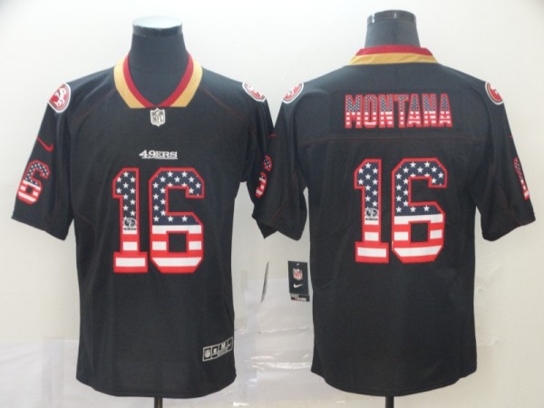 San Francisco 49ers #16 Joe Montana Black USA Flag Limited Men Jersey