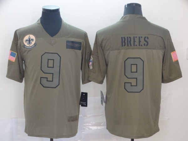 Nike Saints #9 Drew Brees 2019 Olive Salute To Service Limited Men Jersey