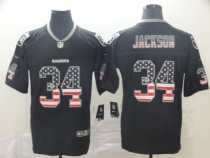 Nike 2018 Oakland Raiders #34 Bo Jackson USA Flag Fashion Black Color Rush Limited Jersey