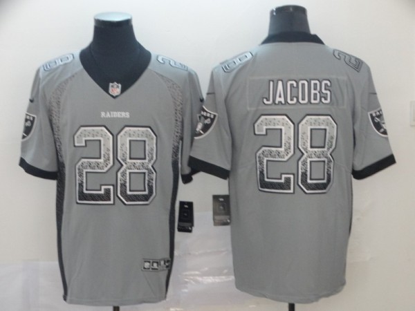 Nike Oakland Raiders#28 Josh Jacobs Grey Drift Fashion Color Rush Limited Jersey