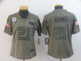 Women Nike Cowboys #21 Ezekiel Elliott 2019 Olive Salute To Service Limited Jersey