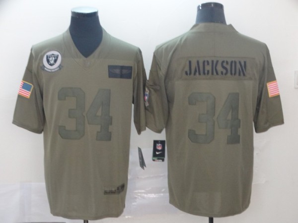 Nike Raiders #34 Bo Jackson 2019 Olive Salute To Service Limited Men Jersey