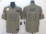 Nike Steelers #90 T. J. Watt 2019 Olive Salute To Service Limited Men Jersey