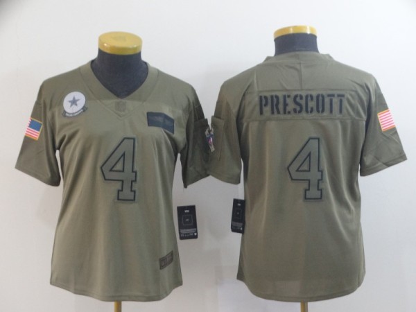 Women Nike Cowboys #4 Dak Prescott 2019 Olive Salute To Service Limited Jersey