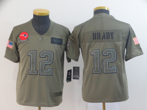 Youth Nike Patriots #12 Tom Brady 2019 Olive Salute To Service Limited Jersey