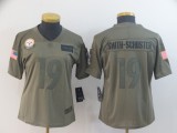 Women Nike Steelers #19 JuJu Smith-Schuster 2019 Olive Salute To Service Limited Jersey