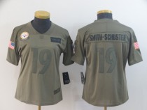 Women Nike Steelers #19 JuJu Smith-Schuster 2019 Olive Salute To Service Limited Jersey