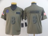 Youth Nike Ravens #8 Lamar Jackson 2019 Olive Salute To Service Limited Jersey