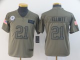 Youth Nike Cowboys #21 Ezekiel Elliott 2019 Olive Salute To Service Limited Jersey