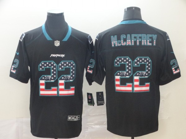 Men's Carolina Panthers #22 Christian McCaffrey Black USA Flag Color Rush Limited Jersey