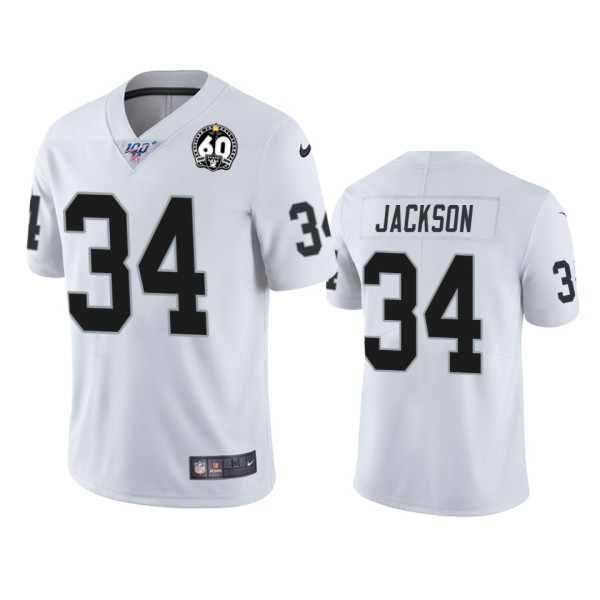 Men's Oakland Raiders #34 Bo Jackson White 100th Season With 60 Patch Vapor 