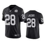 Men's Oakland Raiders #28 Josh Jacobs Black 100th Season With 60 Patch Vapor Limited Stitched Jersey