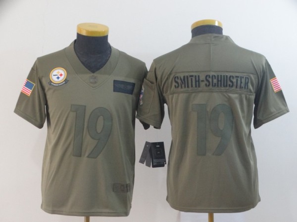 Youth Nike Steelers #19 JuJu Smith-Schuster 2019 Olive Salute To Service Limited Jersey