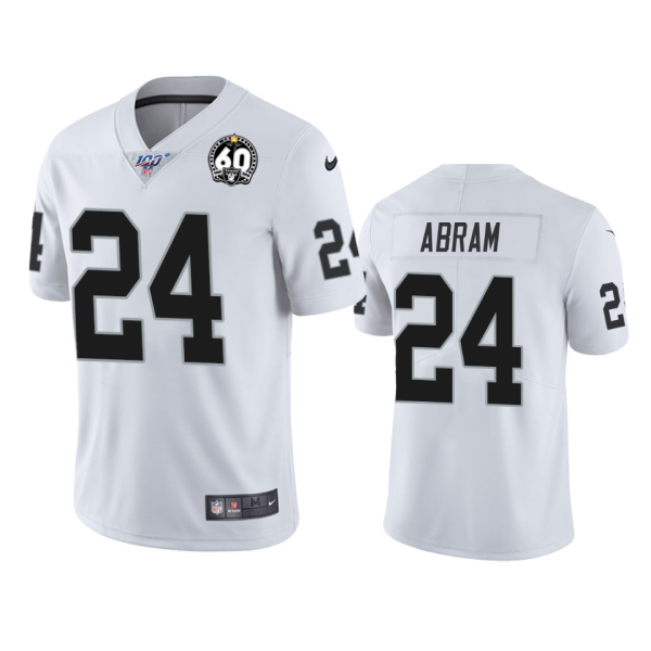 Men's Oakland Raiders #24 Johnathan Abram White 100th Season With 60 Patch Vapor Limited Jersey