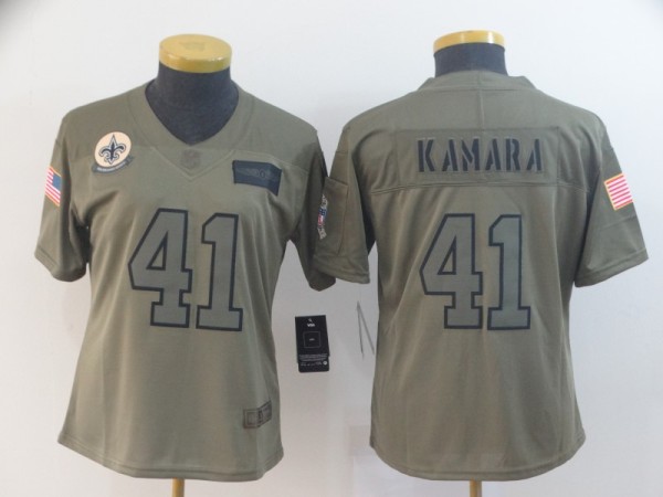 Women Nike Saints #41 Alvin Kamara 2019 Olive Salute To Service Limited Jersey