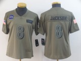 Women Nike Ravens #8 Lamar Jackson 2019 Olive Salute To Service Limited Jersey