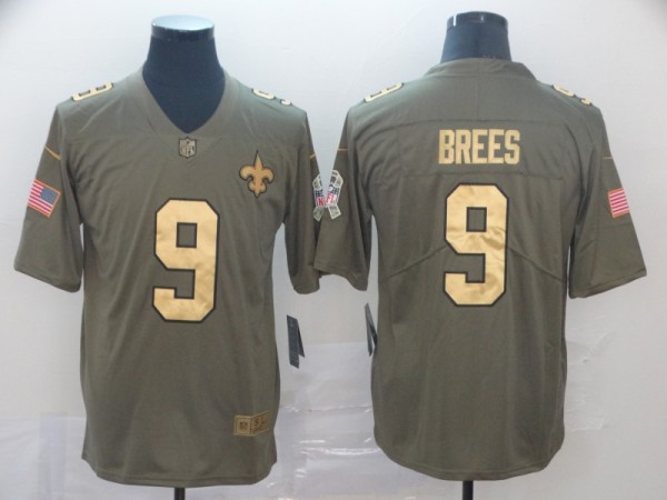 Men's New Orleans Saints #9 Drew Brees Gold Anthracite Salute To Service Vapor Limited Jersey