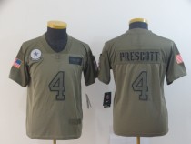 Youth Nike Cowboys #4 Dak Prescott 2019 Olive Salute To Service Limited Jersey