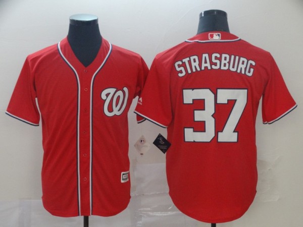 MLB Men's Washington Nationals #37 Strasburg Red Game Jersey