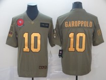 Men's San Francisco 49ers #10 Jimmy Garoppolo 2019 Olive/Gold Salute To Service Jersey