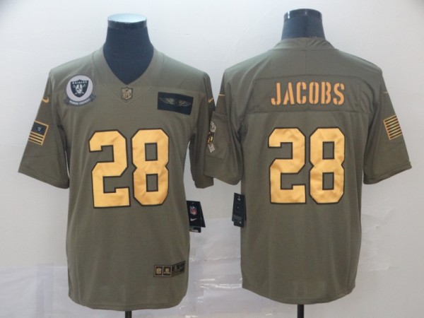 Men's Raiders #28 Josh Jacobs 2019 Olive/Gold Salute To Service Limited Stitched Jersey