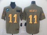 Men's Philadelphia Eagles #11 Carson Wentz 2019 Olive/Gold Salute To Service Limited Jersey