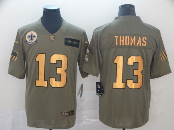 Men's New Orleans Saints #13 Michael Thomas 2019 Olive/Gold Salute To Service Limited Jersey