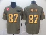 Men's Kansas City Chiefs #87 Travis Kelce 2019 Olive/Gold Salute To Service Limited Jersey