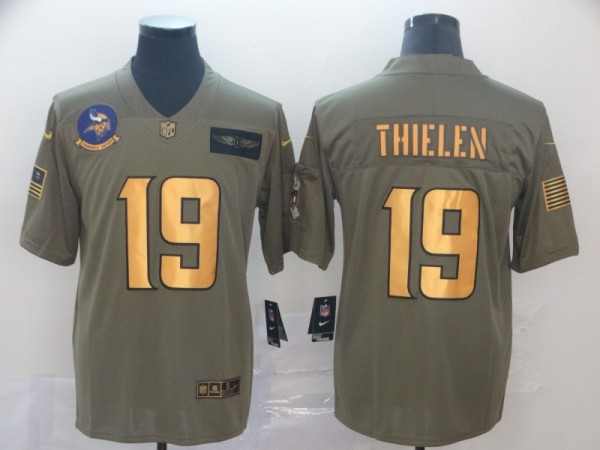 Men's Minnesota Vikings #19 Adam Thielen 2019 Olive/Gold Salute To Service Limited Jersey