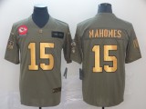 Men's Kansas City Chiefs #15 Patrick Mahomes 2019 Olive/Gold Salute To Service Limited Jersey