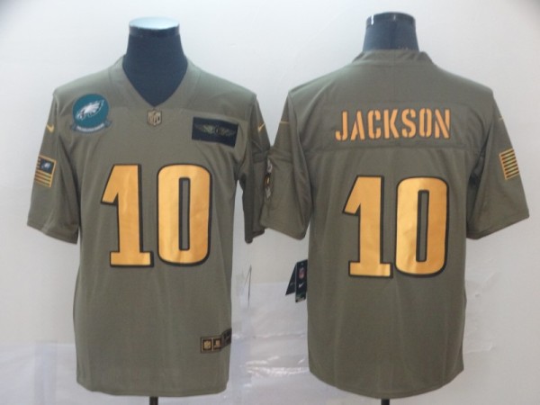 Men's Philadelphia Eagles #10 DeSean Jackson 2019 Olive/Gold Salute To Service Limited Jersey