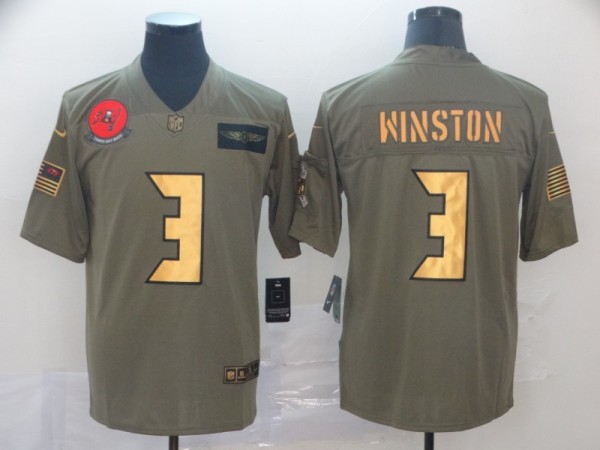 Men's Tampa Bay Buccaneers #3 Jameis Winston 2019 Olive/Gold Salute To Service Limited Jersey