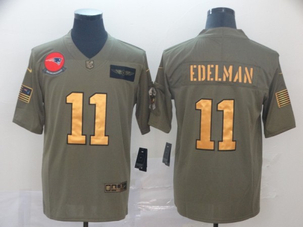 Men's New England Patriots #11 Julian Edelman 2019 Olive/Gold Salute To Service Limited  Jersey