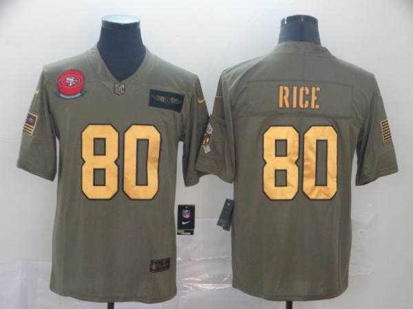 Men's San Francisco 49ers #80 Jerry Rice 2019 Olive/Gold Salute To Service Limited Jersey