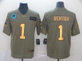 Men's Carolina Panthers #1 Cam Newton 2019 Olive/Gold Salute To Service Limited Jersey